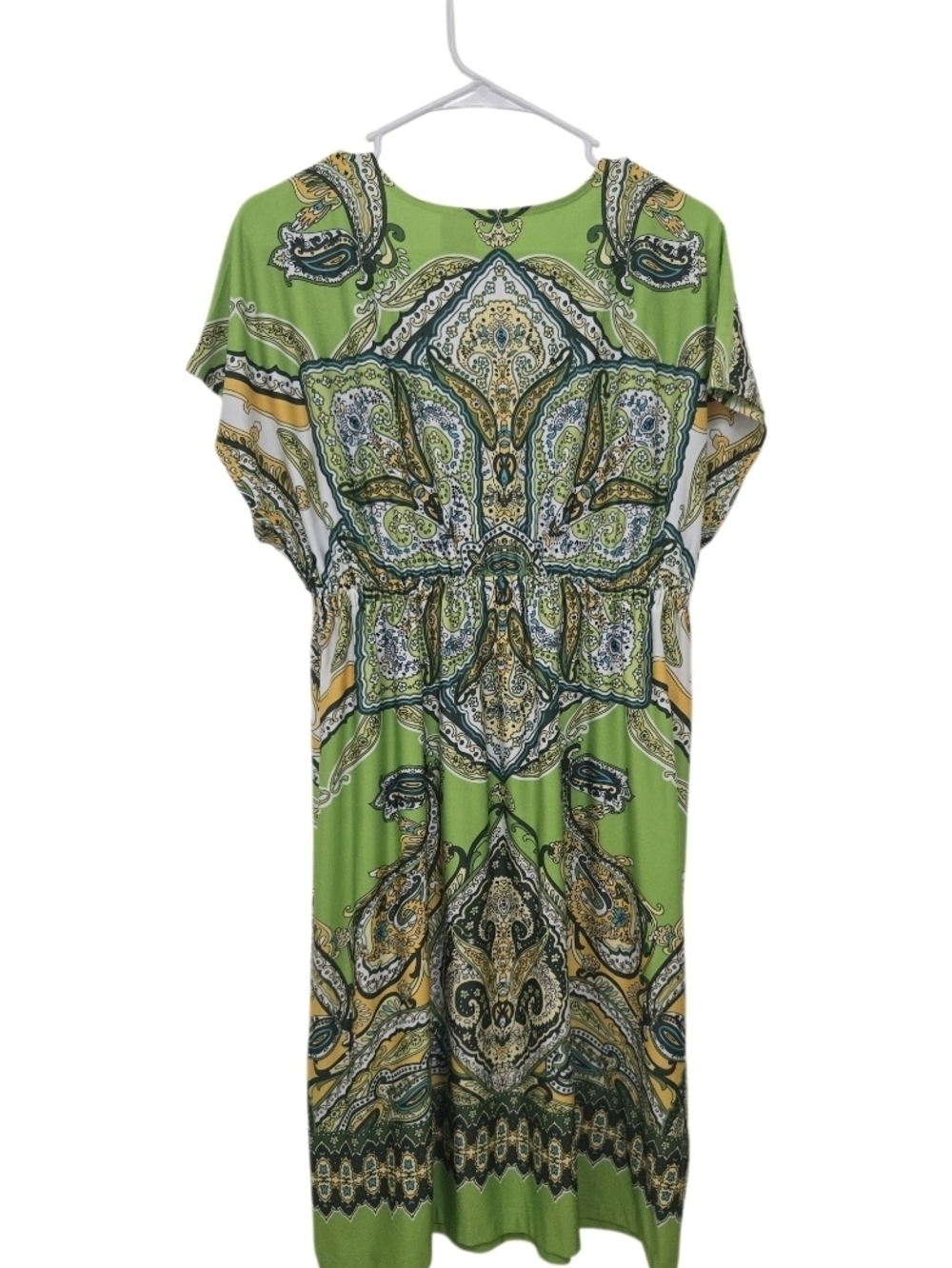 4/$15 Green Paisley V-Neck Midi Dress by New Directions Boho Summer - Picture 6 of 7